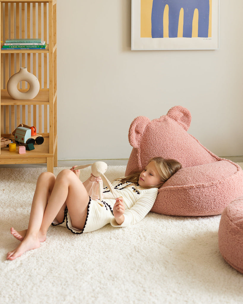 Fauteuil enfant ourson Teddy bouclette Rose
