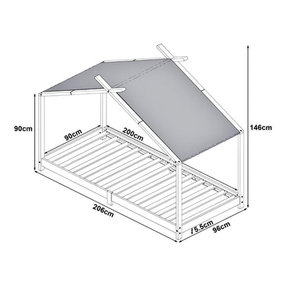 Pack lit cabane + ciel de lit 90x200cm - Gris