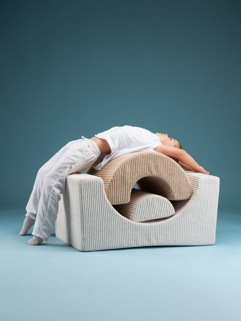 Pouf Montessori arc-en-ciel - Beige et blanc