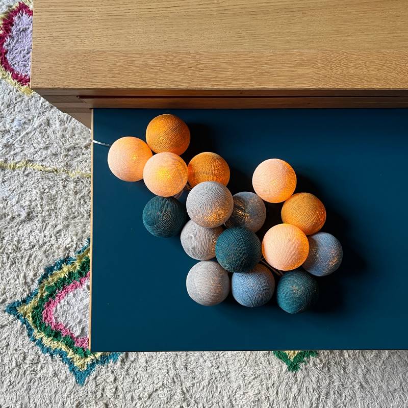 Guirlande lumineuse boule Bleu &amp; camel