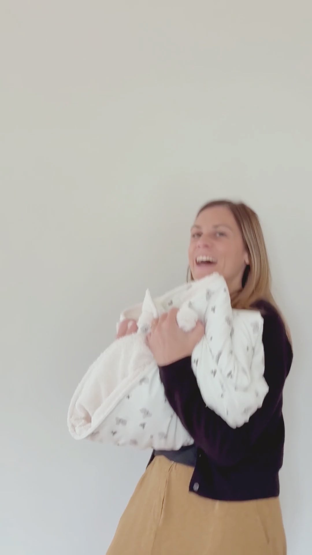 Kinderdubbelgaas geruite deken Beige