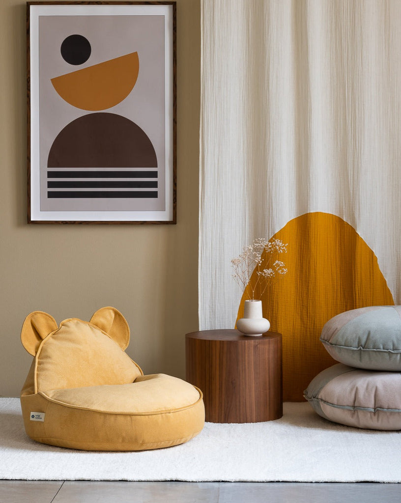 Fauteuil enfant ourson en velours - Jaune
