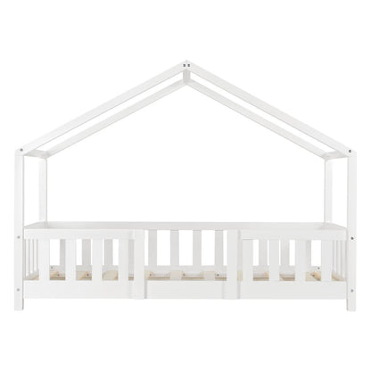 Lit cabane avec barrière + matelas - 70x140cm - Blanc