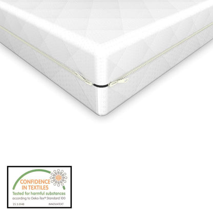 Lit cabane en bois naturel avec barrière amovible + matelas - 80x160cm