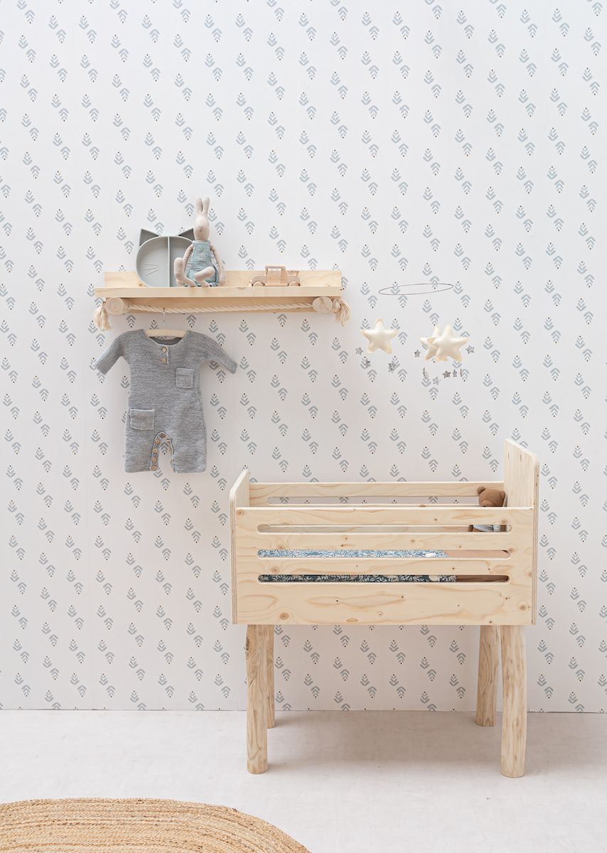 Papier peint chambre enfant Feuilles - Bleu &amp; Cappuccino