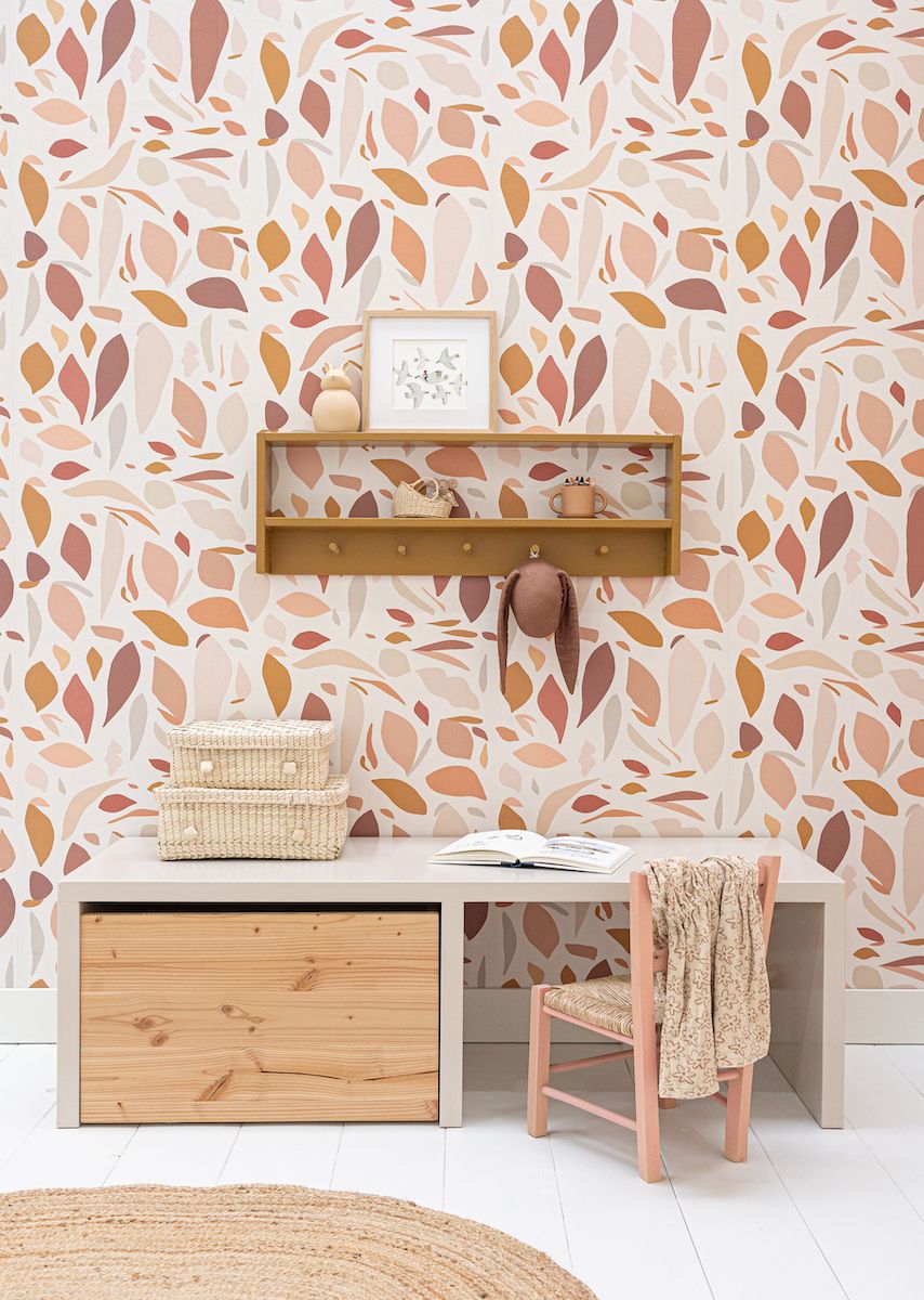 Papier peint chambre enfant motif fruits - Rose, Beige &amp; Terracotta