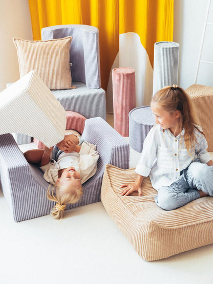 Pouf Montessori arc-en-ciel - Bleu Beige &amp; Rose