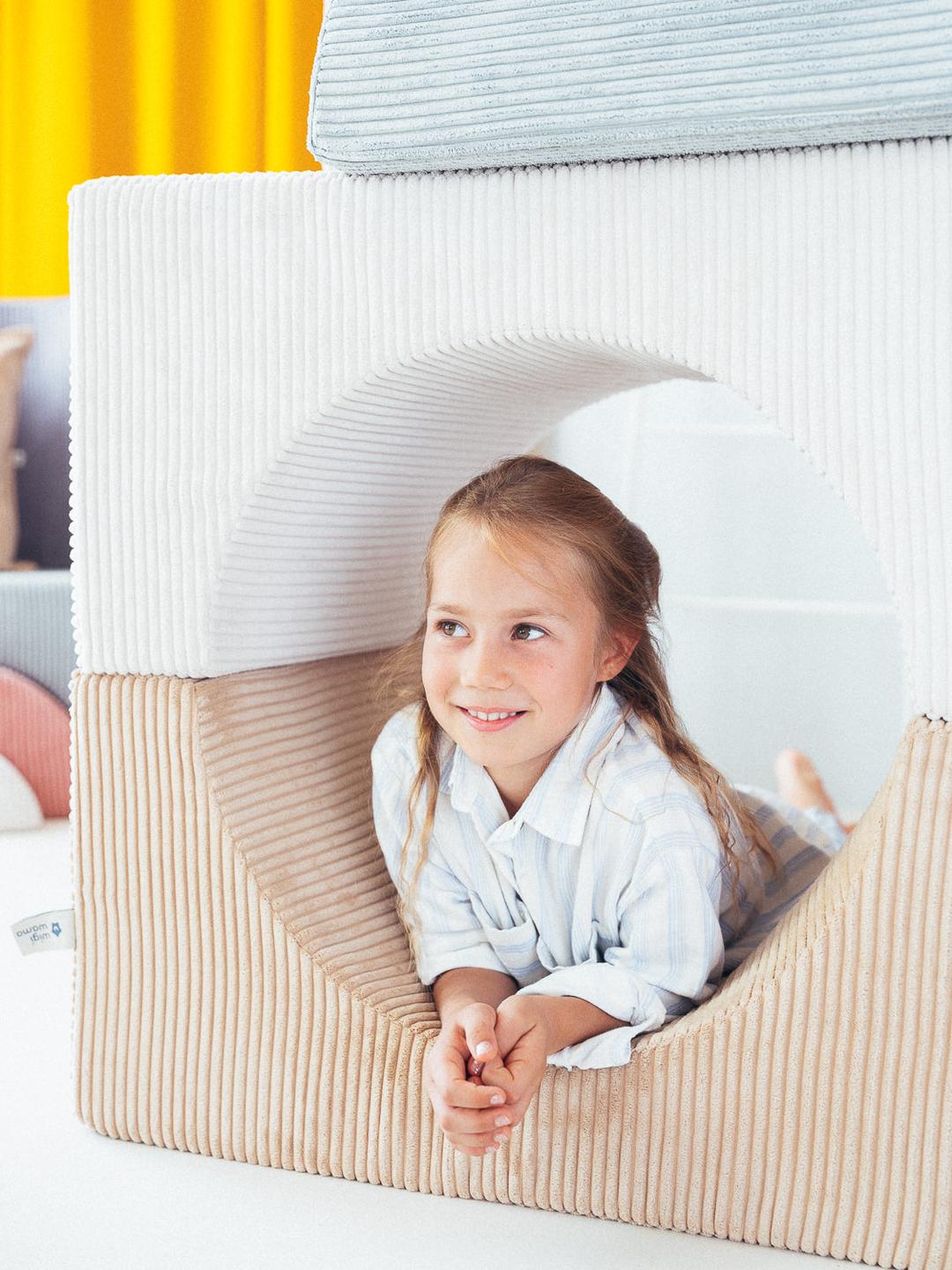 Pouf Montessori arc-en-ciel - Beige et blanc