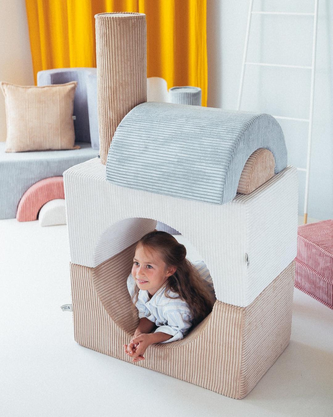 Pouf Montessori arc-en-ciel - Beige et blanc